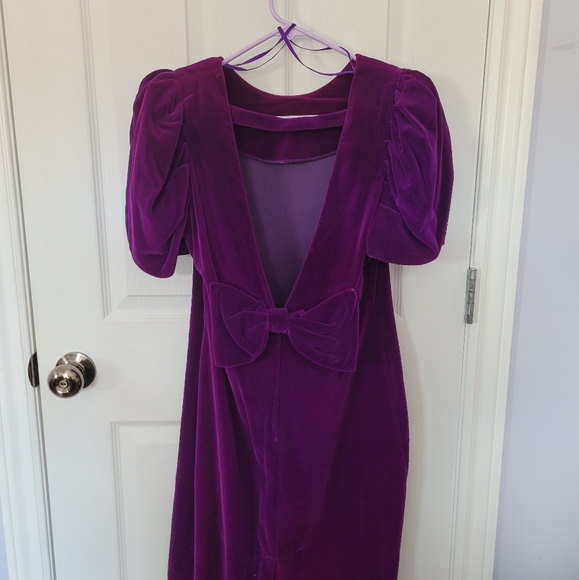 Size 11 Vintage Purple Velvet Knee Length Dress - Picture 4 of 5